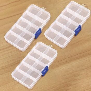 Clear plastic compartmentalized storage box